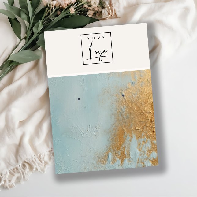Blå Guld Oil Paint Struktur Logotyp Earring Holder Visitkort (Skapare uppladdad)