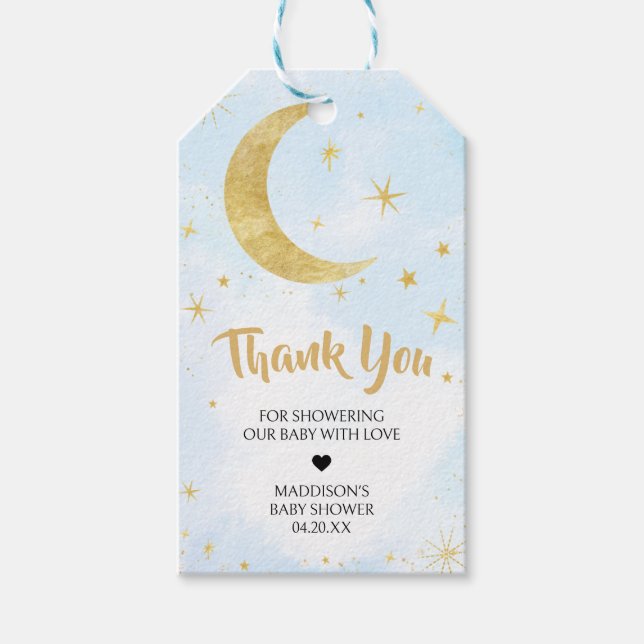 Blå Guld över favoritmärkorden för babyskor i Måne Presentetikett (Framsidan)