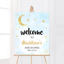 Blå Guld över Måne babyduschen Välkomna Poster