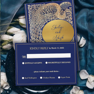 Blå Guld Påfågel Indiskt Bröllop RSVP OSA Kort