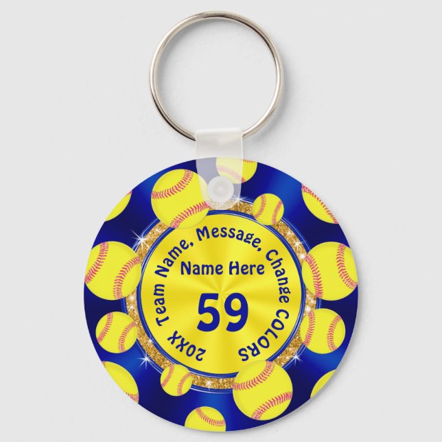 Blå Guld Personlig Softball Gift Bag Ideas Nyckelring (Framsida)