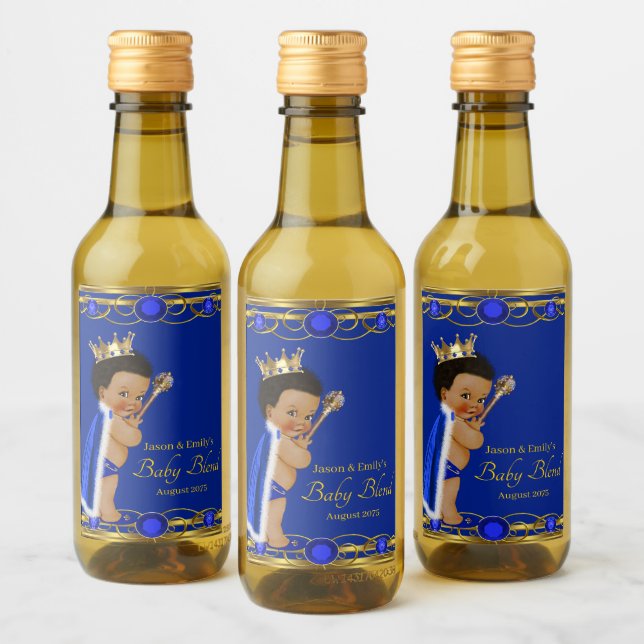 Blå Guld Prins Mini Vinflasketiketter Vinetikett (Flaskor)