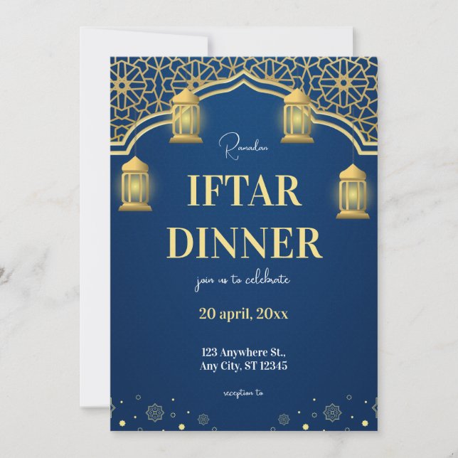 Blå Guld Ramadhan Iftar Middag Inbjudningar (Framsida)