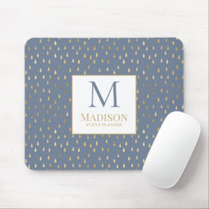 Blå Guld Regndroppe Modern Trendig Monogram Musmatta