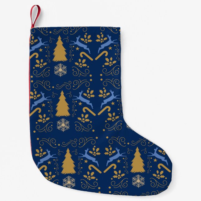 Blå Guld Ren Jul  Liten Julstrumpa (Framsidan)