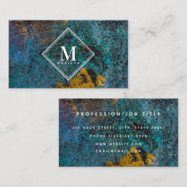 Blå Guld Rost Metallisk Textur Monogram Initial Visitkort