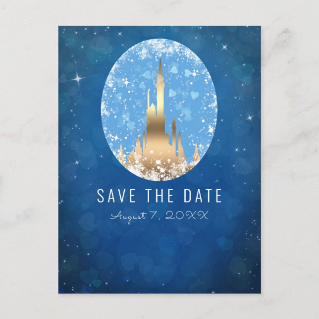 Blå Guld Sagans Slott Prinsessa Glitter Vykort (Framsida)