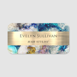 Blå guld silver glitter namnbricka