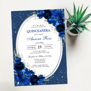 Blå Guld Silver Mis Quince Quinceañera Födelsedag Inbjudningar
