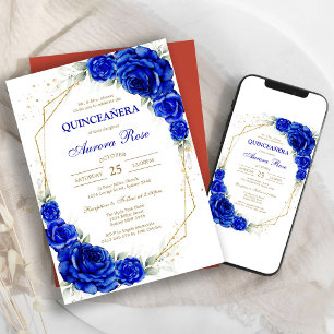 Blå Guld Silver Mis Quince Quinceañera Födelsedag Inbjudningar
