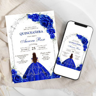 Blå Guld Silver Mis Quince Quinceañera Födelsedag Inbjudningar
