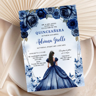 Blå Guld Silver Mis Quince Quinceañera Födelsedag Inbjudningar