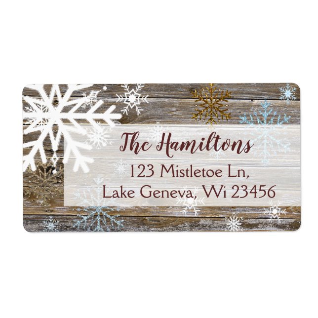 Blå Guld Snowflake och Wood jul eller Helgdagar Fraktsedel (Framsidan)