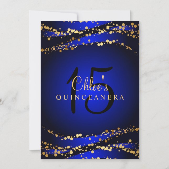 Blå & Guld Stjärnstoft Quinceañera-inbjudan Inbjudningar (Framsida)