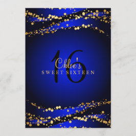 Blå & Guld Stjärnstoft Sweet 16 Inbjudan