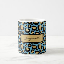 Blå Guld svart leopard med ditt namn Kaffemugg