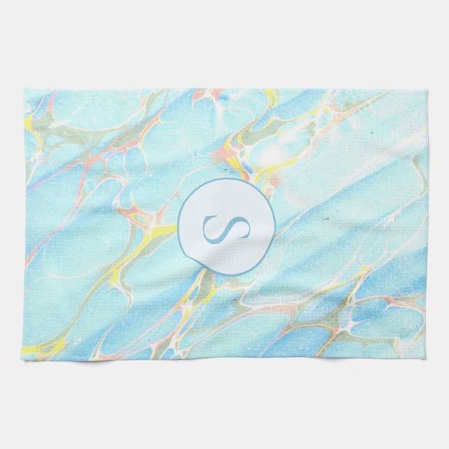 Blå Guld-tryckt Marble Mönster Anpassningsbar Mono Kökshandduk (Horisontell)