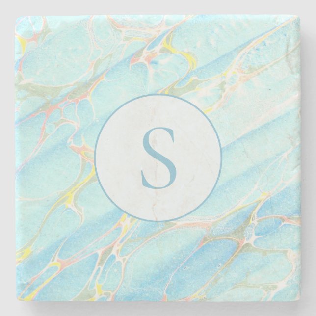 Blå Guld-tryckt Marble Mönster Anpassningsbar Mono Stenunderlägg (Framsidan)