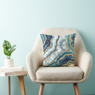 Blå Guld Turcos White Elegant Geode Kudde