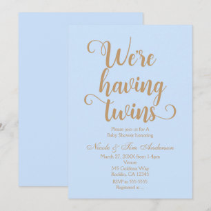 Blå & Guld Tvillingar Baby Shower Inbjudningar