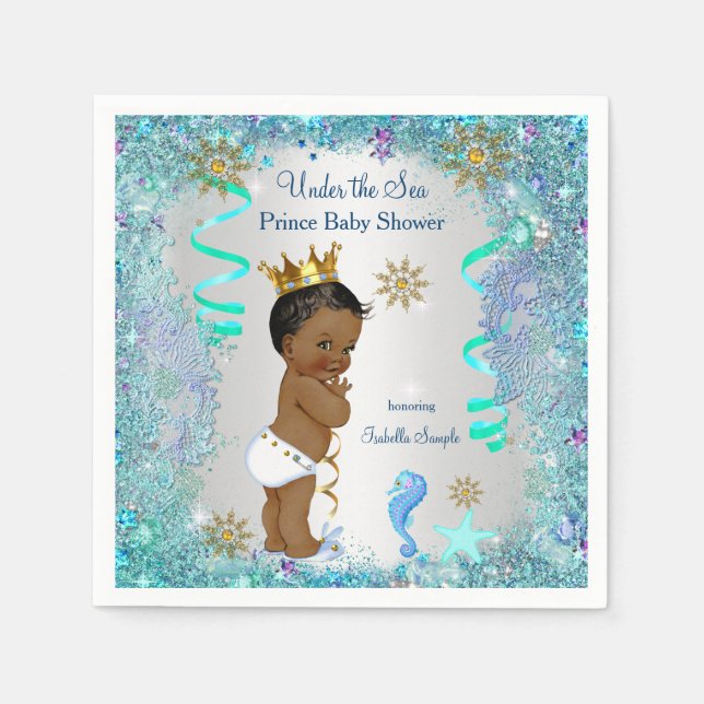 Blå Guld under Sea Prince Baby Shower Ethnic Pappersservett (Framsidan)