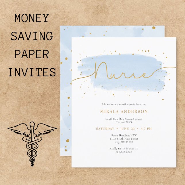 Blå Guld Vattenfärg Sjuksköterska Examen PAPPER  (Skapare uppladdad)