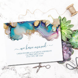 Blå Guld Vattenfärgssprut Abstrakt Flyttande  Meddelande Vykort