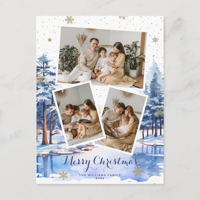 Blå Guld-vinterscenen Julfotoport - vykort (Framsida)