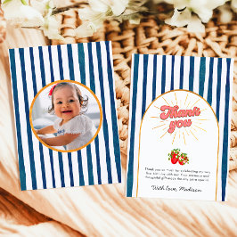 Blå Guld vit födelsedag Fotojordgubbsbär Tack Kort