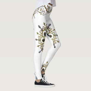 blå guld vit långa leggings