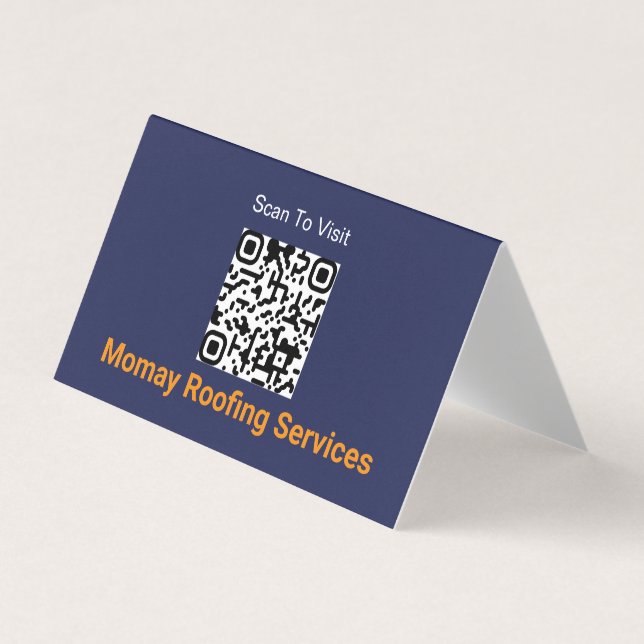 Blå Guld Vit Takentreprenör QR-kod Visitkort (Framsida)