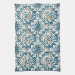 Blå Guld & Vit Talavera Azulejo Kakel Utseende 3 Kökshandduk