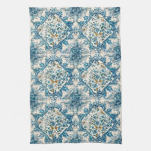 Blå Guld & Vit Talavera Azulejo Kakel Utseende 3 Kökshandduk
