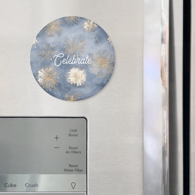 Blå Guld Vita Fyrverkerier Firar Magnet (In Situ (Fridge))