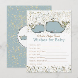 Blå & Guld Whales önskningar för Baby Shower-spel Inbjudningar