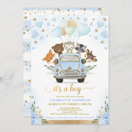 Blå Guld Woodland Swehoney Pojke Shower Inbjudningar