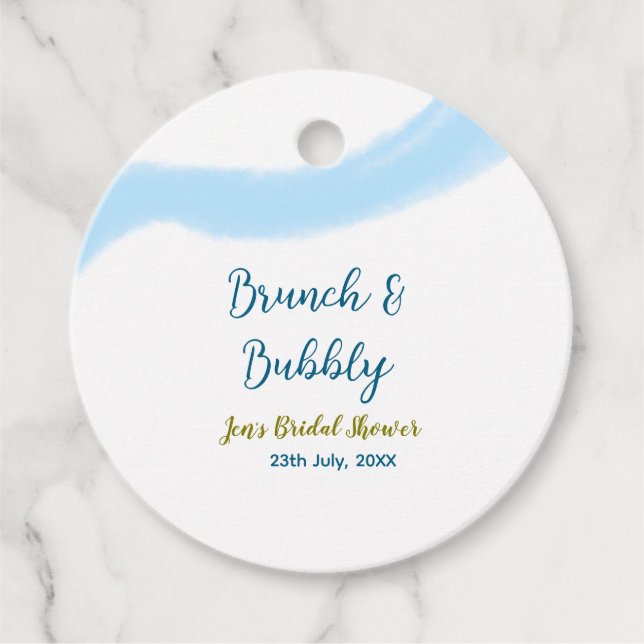 Blå guldfärgad vattenbubbla och brunch möhippa sh gåvor etiketter (Framsida)