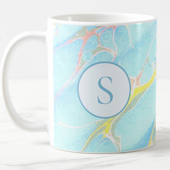 Blå Guldtryckt Marmormönster Anpassad Monogram Kaffemugg (Skapare uppladdad)