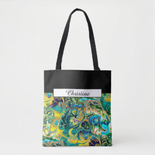 Blå Gult av Flower Power FRACTAL BATIK Teal-modell Tygkasse