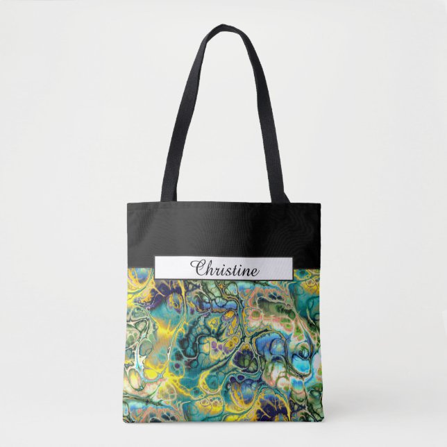 Blå Gult av Flower Power FRACTAL BATIK Teal-modell Tygkasse (Framsida)