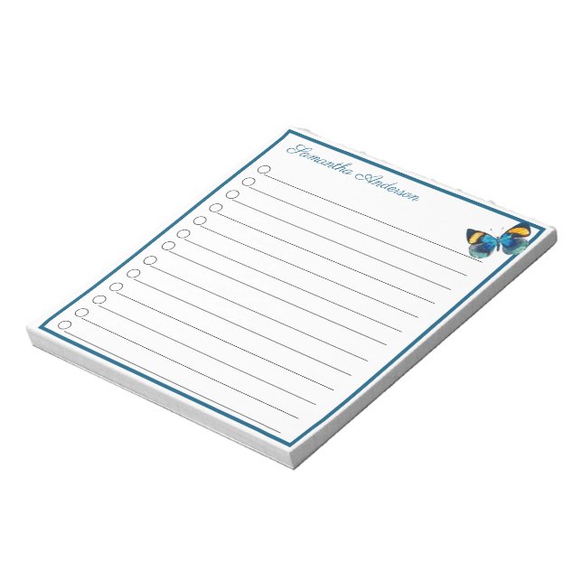 Blå Gult Butterfly Trail Personlig Namn Anteckningsblock (Roterad)