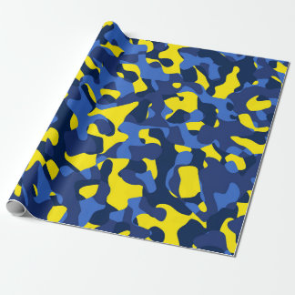 Blå Gult Camouflage Skriv ut Mönster Presentpapper