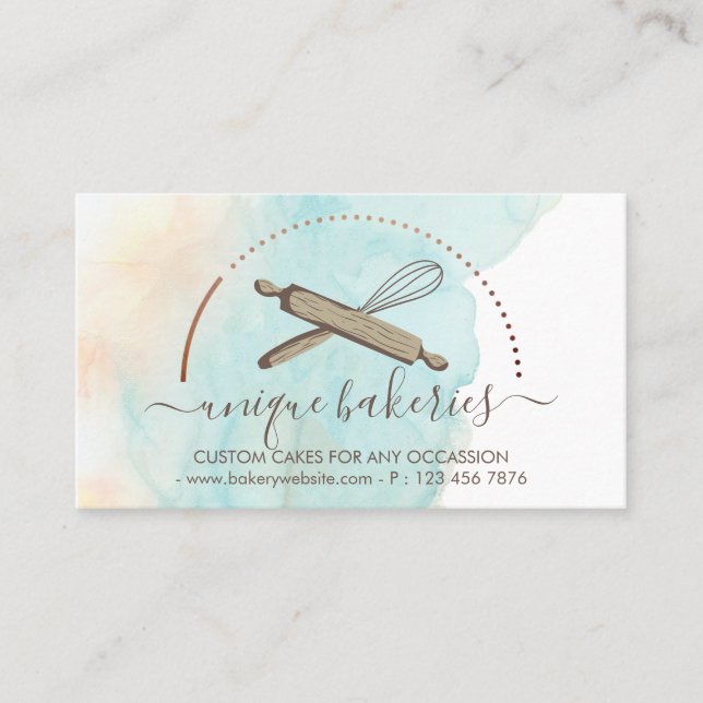 Blå Gult Circle Baker Cake Maker Visitkort (Framsida)