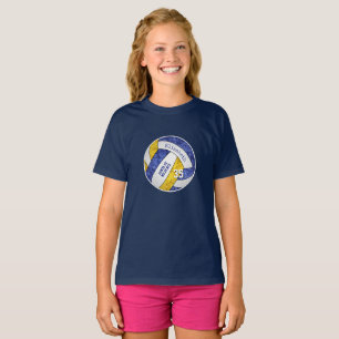 Blå gult-flickans volleyball-laganda t shirt