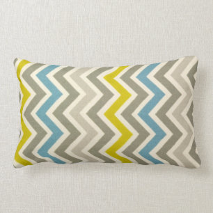 Blå Gult Grått Chevron Large Pillow Lumbarkudde