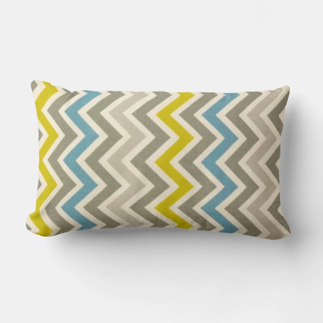 Blå Gult Grått Chevron Large Pillow Lumbarkudde (Framsida)