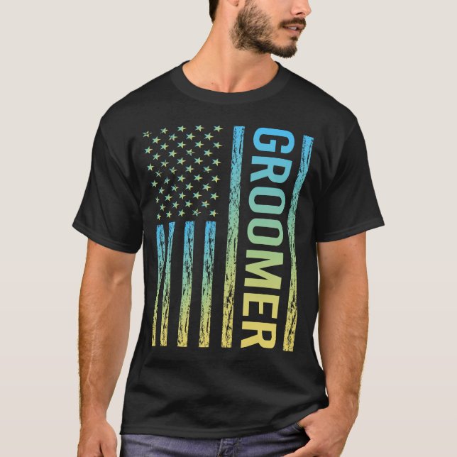 Blå Gult Groomer T Shirt (Framsida)