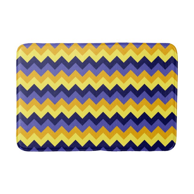 Blå Gult Guld Chevrons Medium Bath Mat Badrumsmatta (Framsidan)