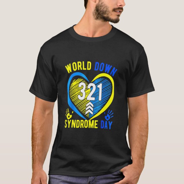 Blå Gult Heart 21 World Down Syndrome Awareness T Shirt (Framsida)