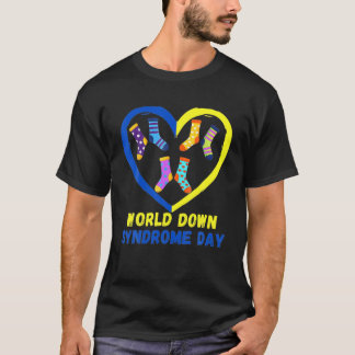 Blå Gult Heart 21 World Down Syndrome Awareness T Shirt